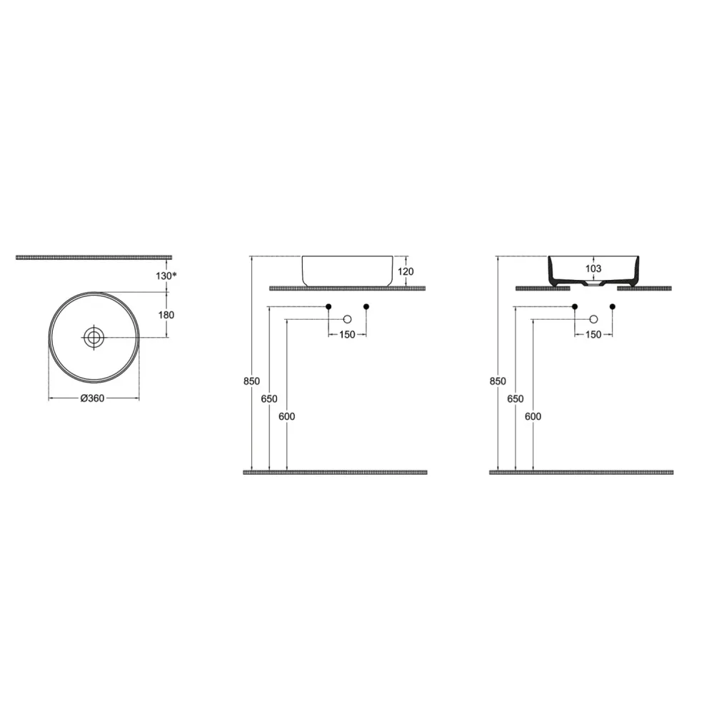 Lavabo d'appoggio tondo senza foro BathCore serie Infinity 36 cm color Blu Opaco