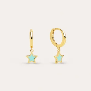 Secador de Manos Pendientes Aro Star Sky Enamel Plata Baño Oro