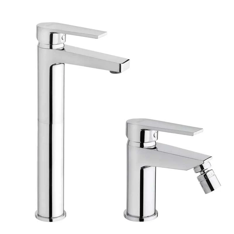 Set di rubinetti da bagno Lavabo Largo e Bidet con scarico finitura cromata collezione LOGOS+ di Mamoli Rubinetterie