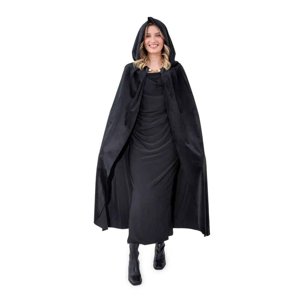 Capa con capucha de terciopelo negro de 120 cm