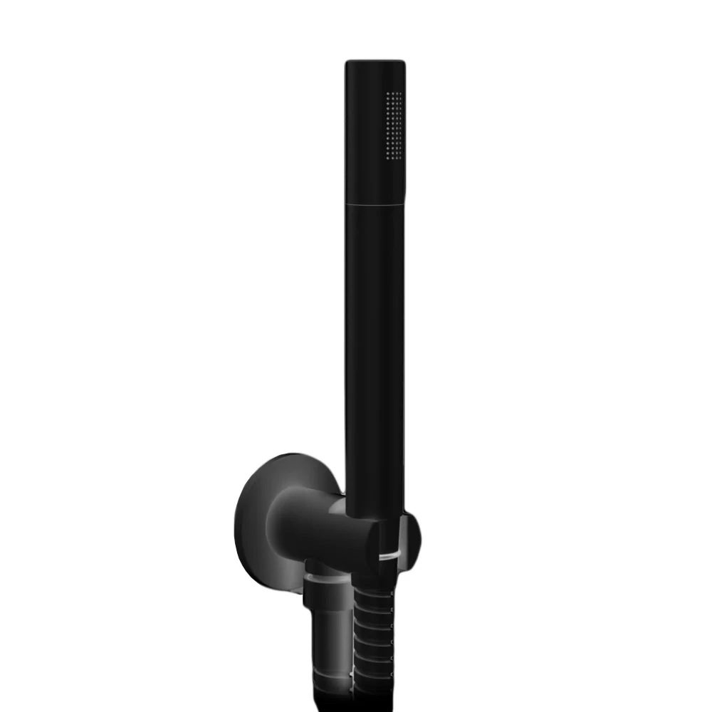 Kit doccia minimal tonda con supporto e flessibile ottone nero opaco