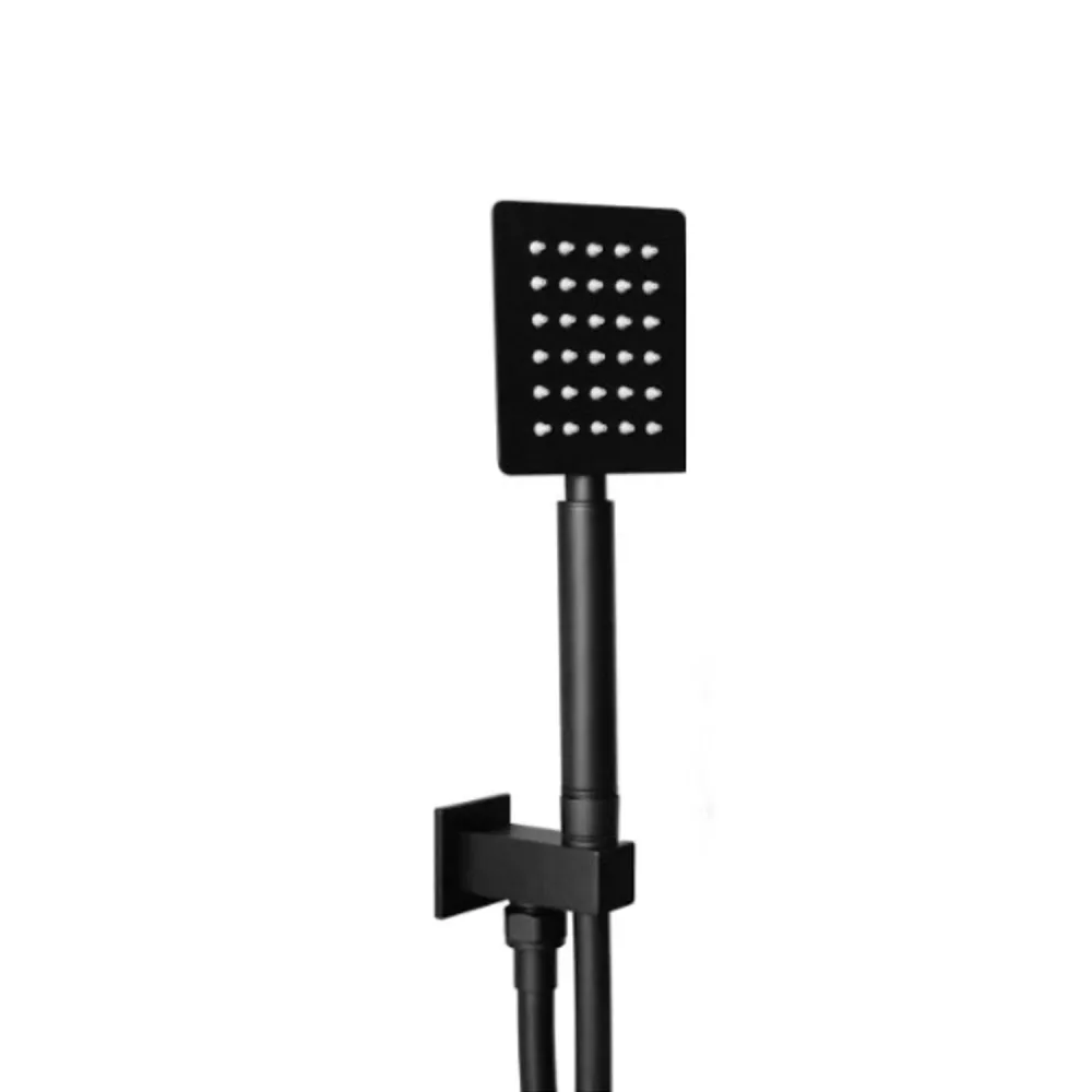 Kit doccia quadrato 3 pz con presa doccia, doccia Areto e flessibile cm 150 - Nero Opaco