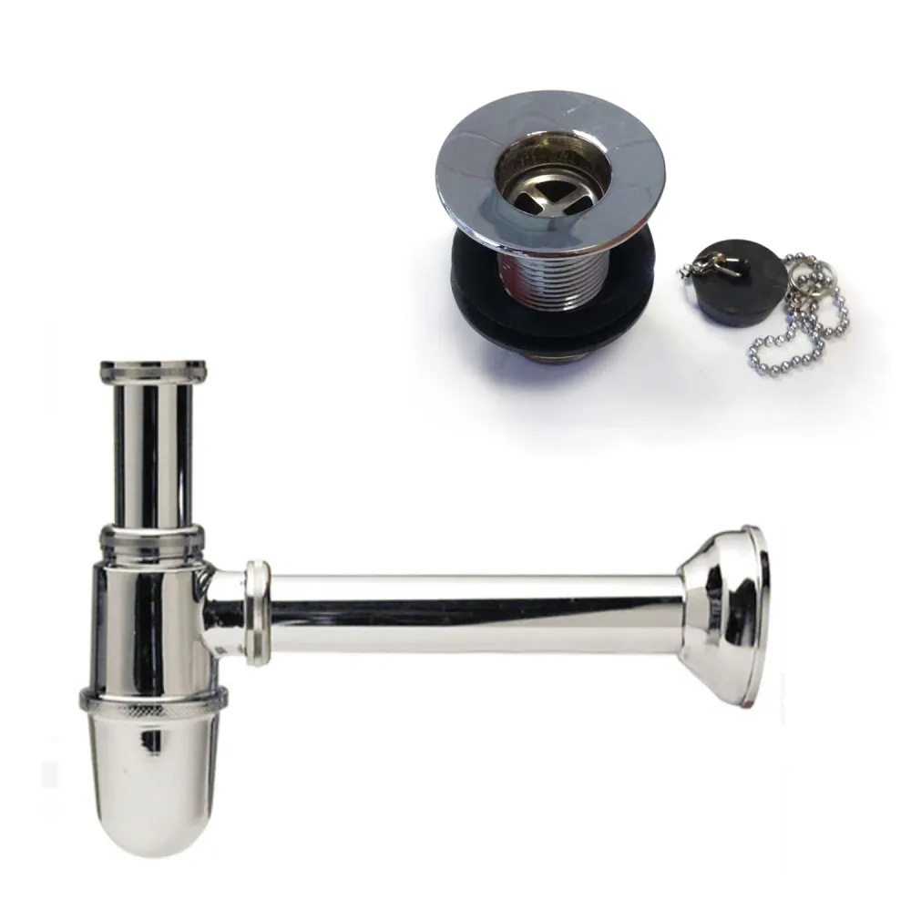 Kit Sifone di scarico e piletta ottone cromato per lavabi da esterno