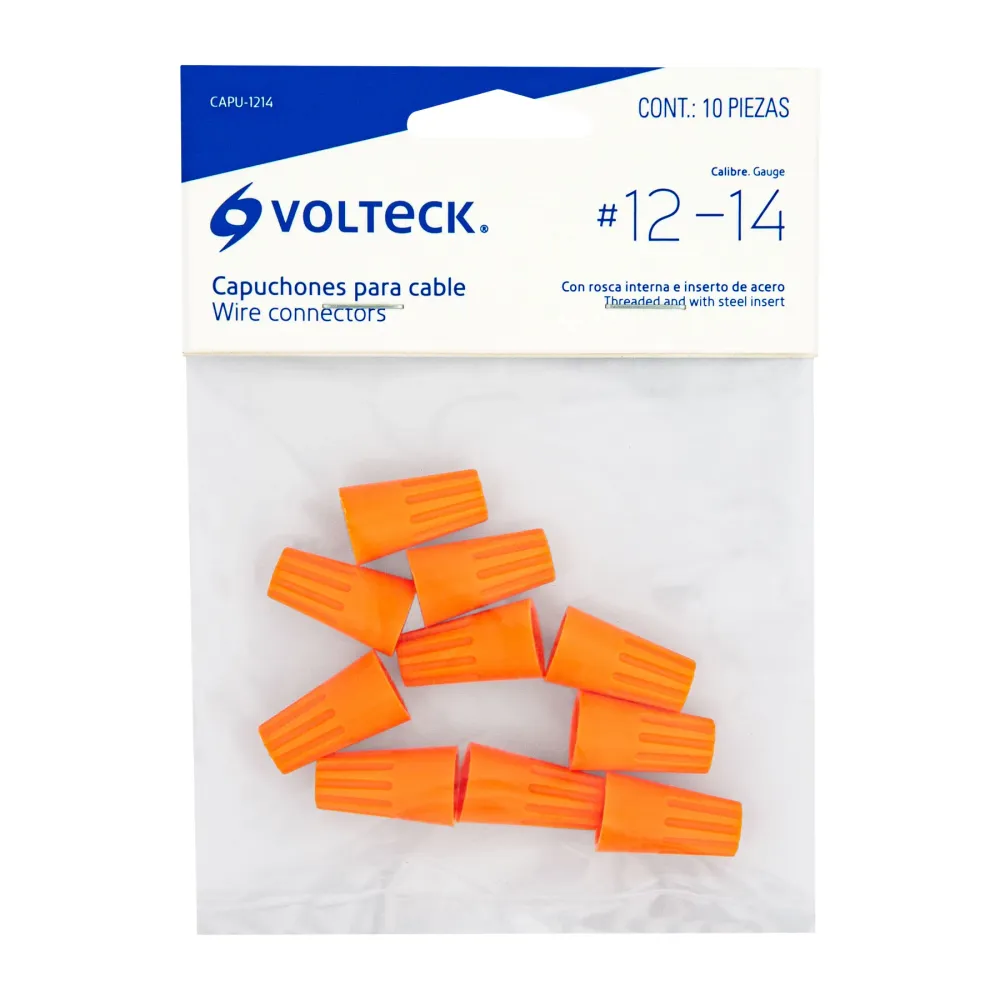 BOLSA CON 10 CAPUCHONES PARA CABLE CALIBRE 14 12 AWG VOLTECK CAPU-1214