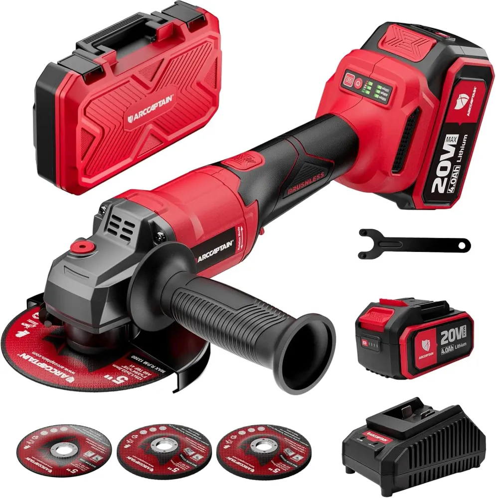 ARCCAPTAIN Angle Grinder Kit 4-1/2 to 5" 9500RPM 1200W Brushless Power Motor Portátil Cutting/Grinding/Polishing