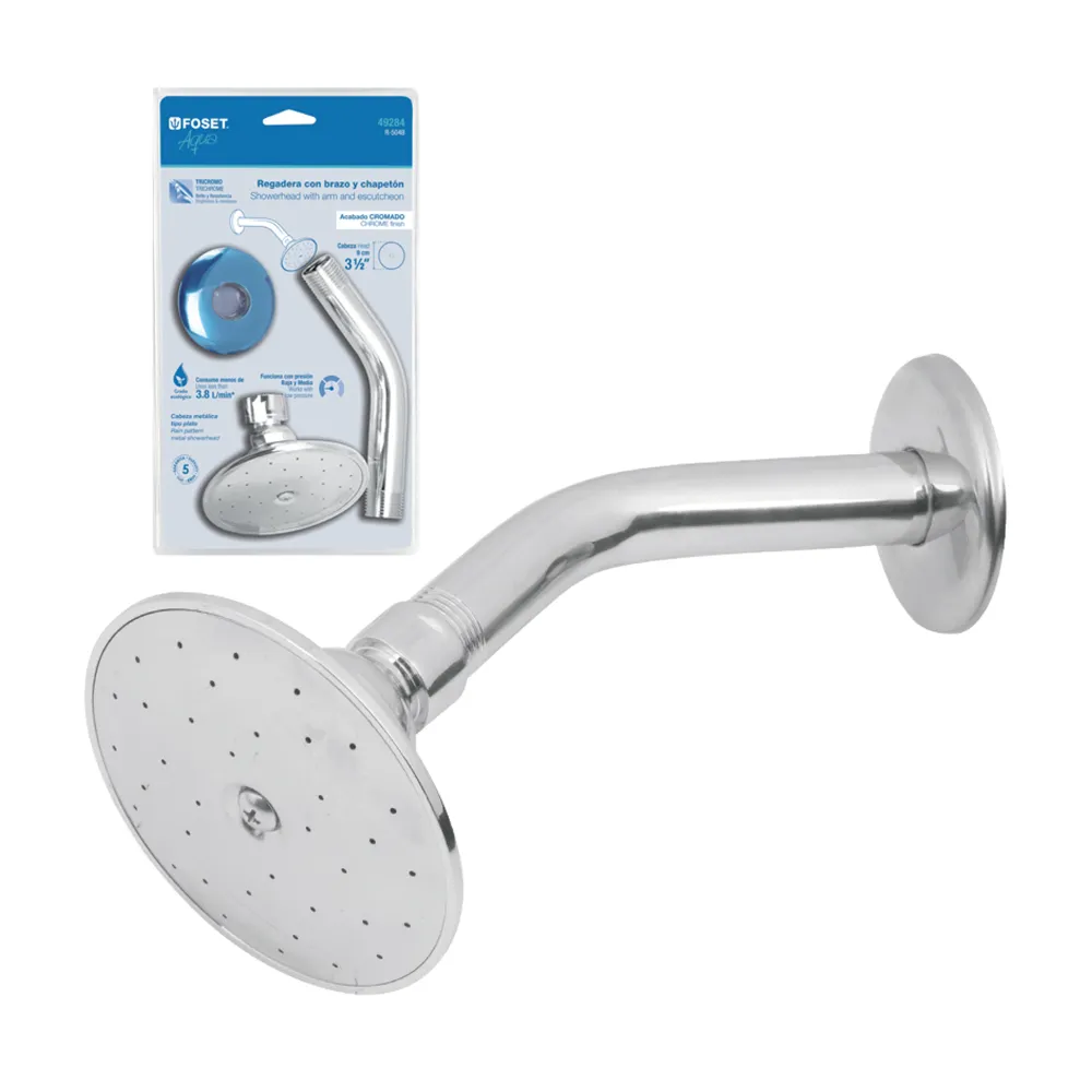 Regadera redonda 3-1/2", brazo y chapetón en blíster, aqua FOSET R-504B