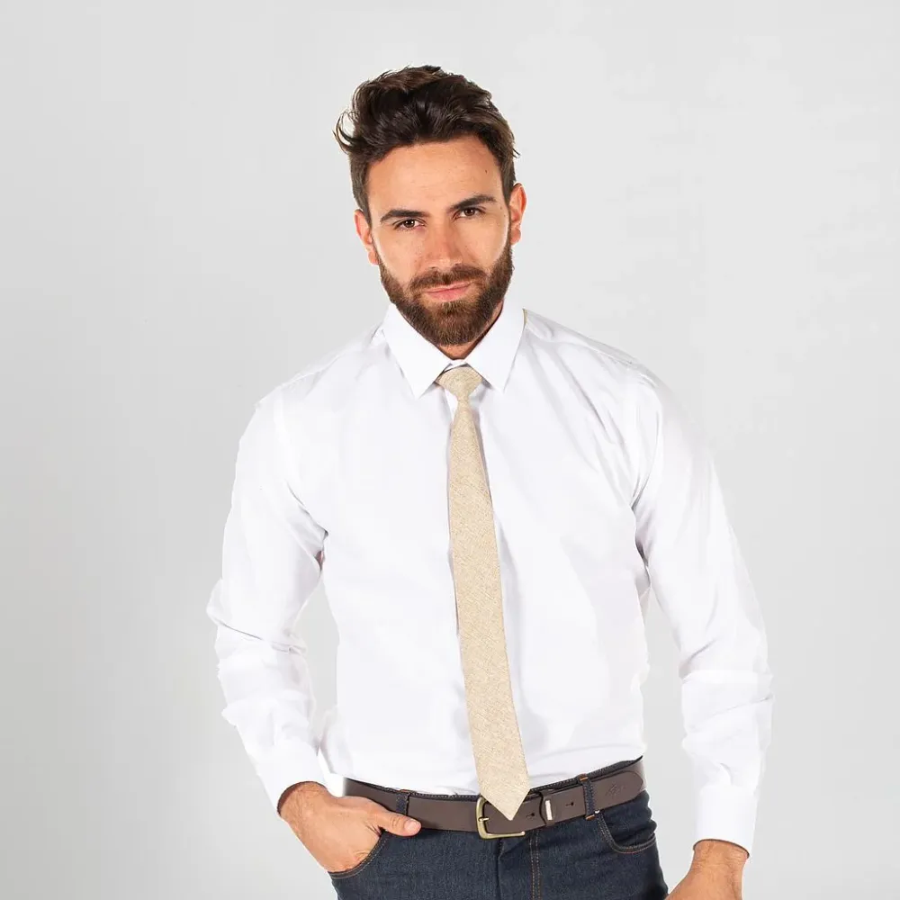 326600-110 - CORBATA CON NUDO DE PALA ESTRECHA BEIS