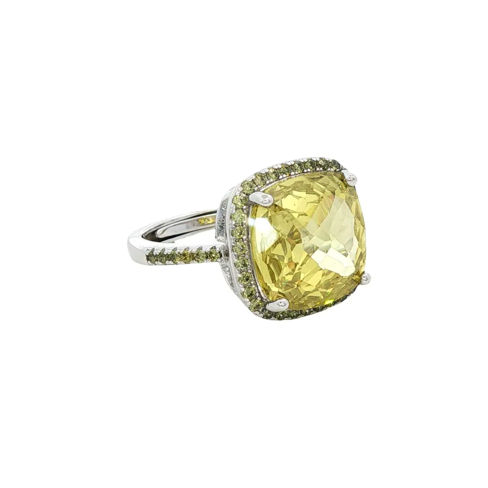 925SL CUSHION GREEN CZ AJUSTABLE RING