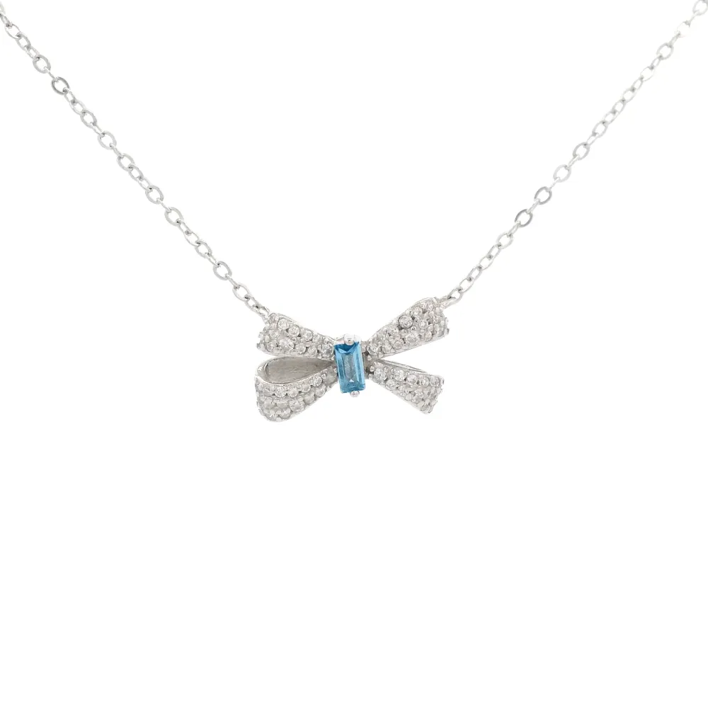 925SL SMALL BOW PAVE CENTER CZ ÑIL NECKLACE