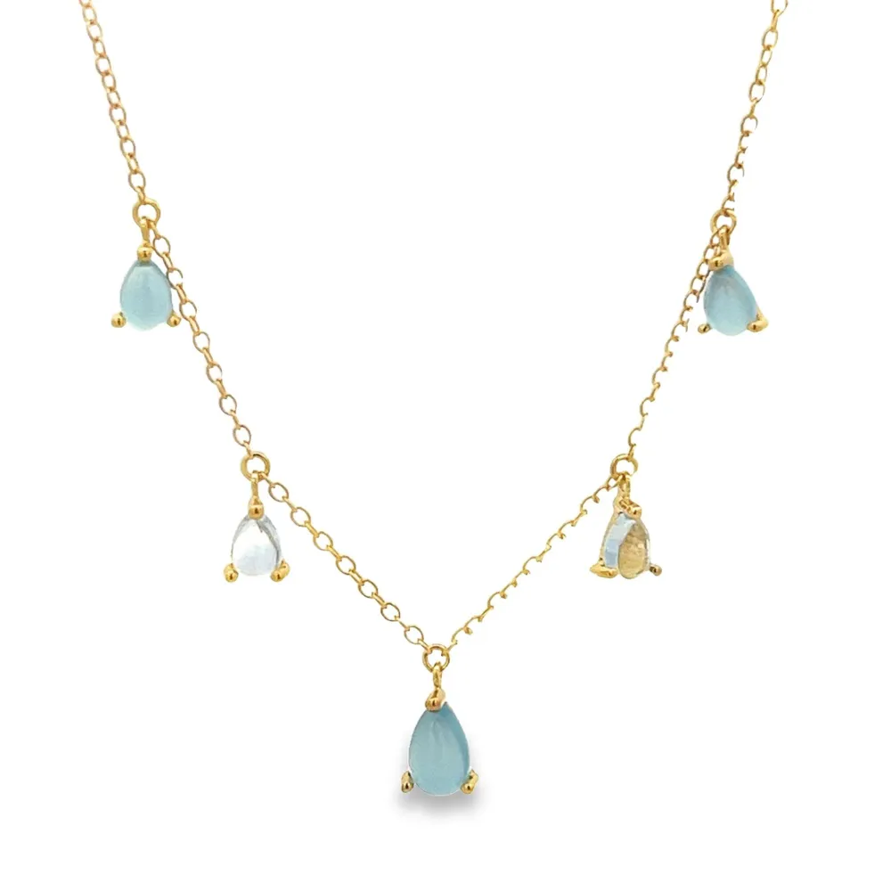 925YG FIVE DROP CHALCEDONY ÑIL TREATED TOPAZ BLUE SKY NECKLACE