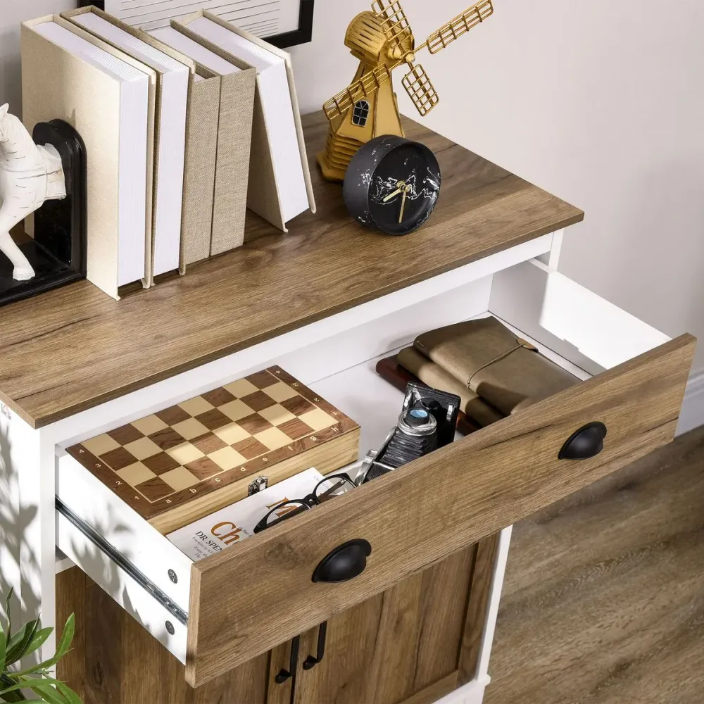 Aparador Tuvalu Homcom 2 puertas blanco/madera 89,4x78,5x39 cm