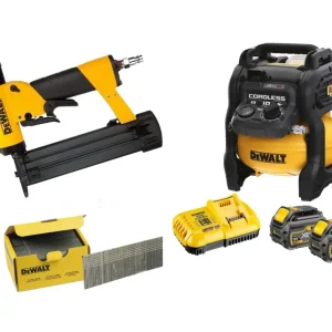 Combo Clavadora Pin DPN2330 + Compresor DCC1054T2 + caja con 20.000 portátil pins Dewalt CPROF532