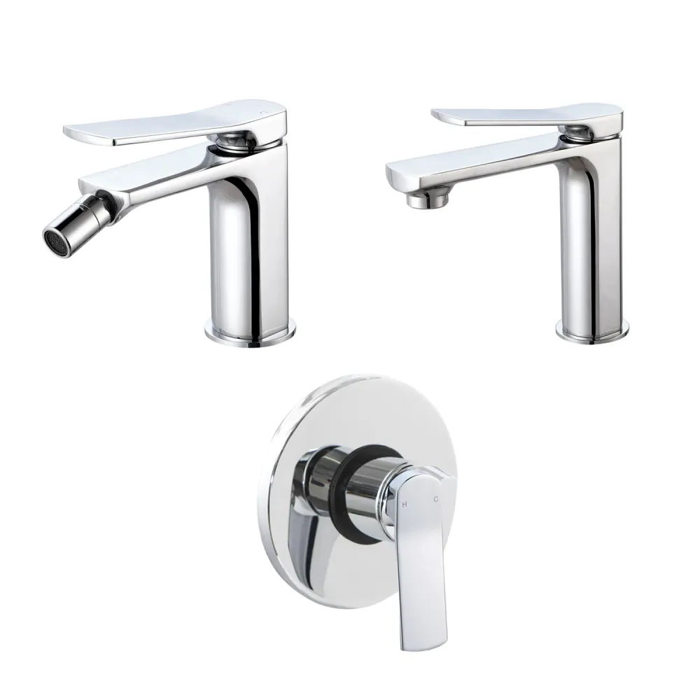 Composizione di miscelatori per lavabo, bidet e doccia una via Lumix ottone cromato