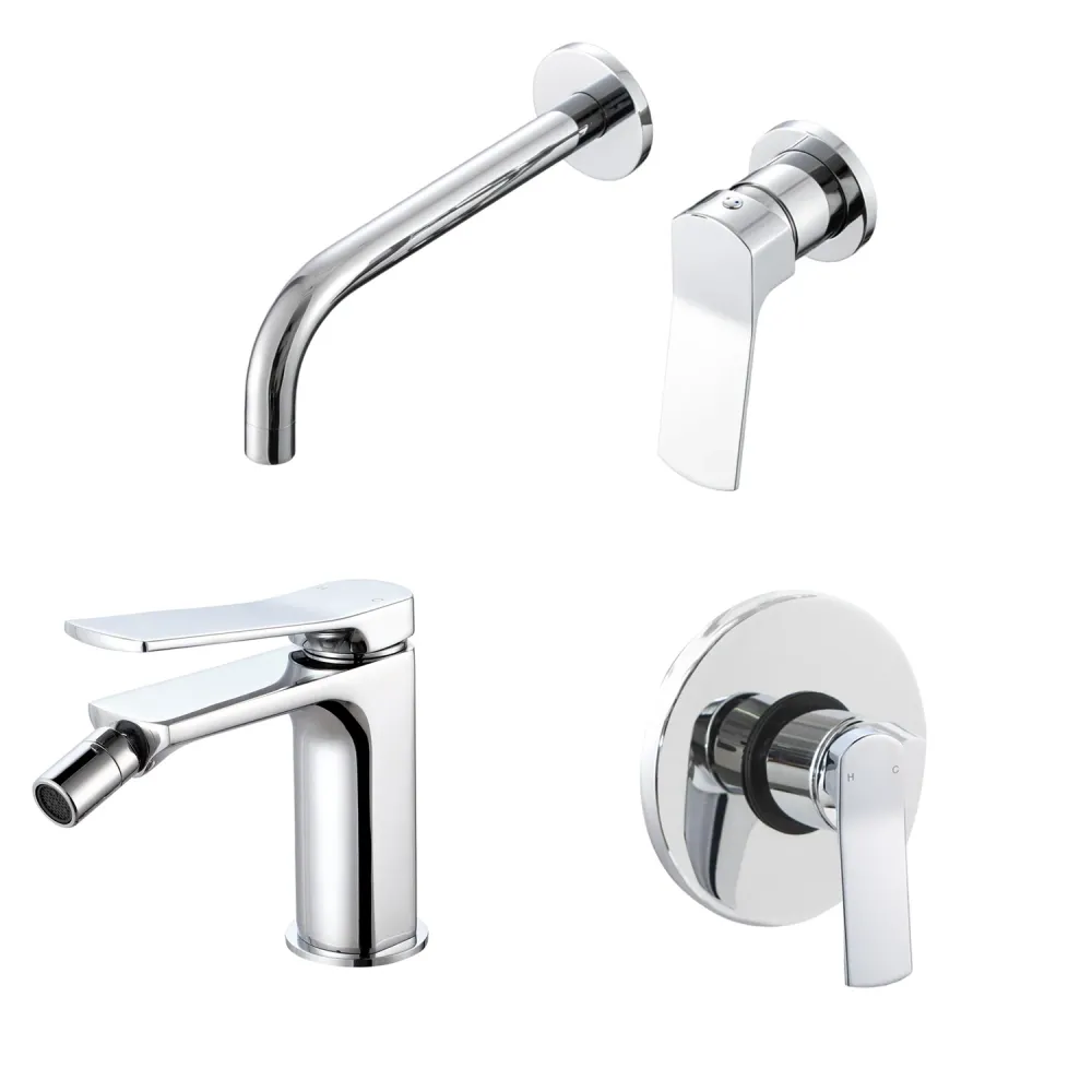 Composizione di miscelatori per lavabo incasso, bidet e doccia una via Lumix ottone cromato