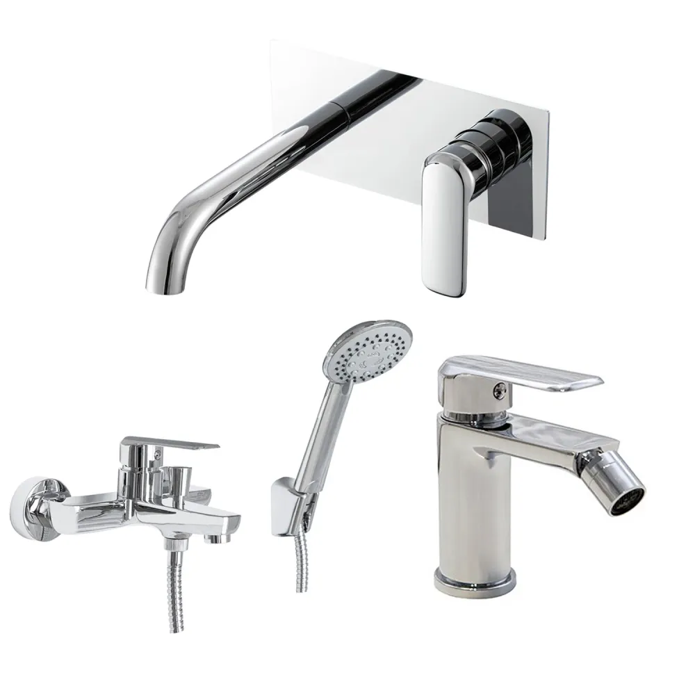 Composizione di miscelatori per lavabo incasso práctico box, bidet e vasca Hopper ottone cromato