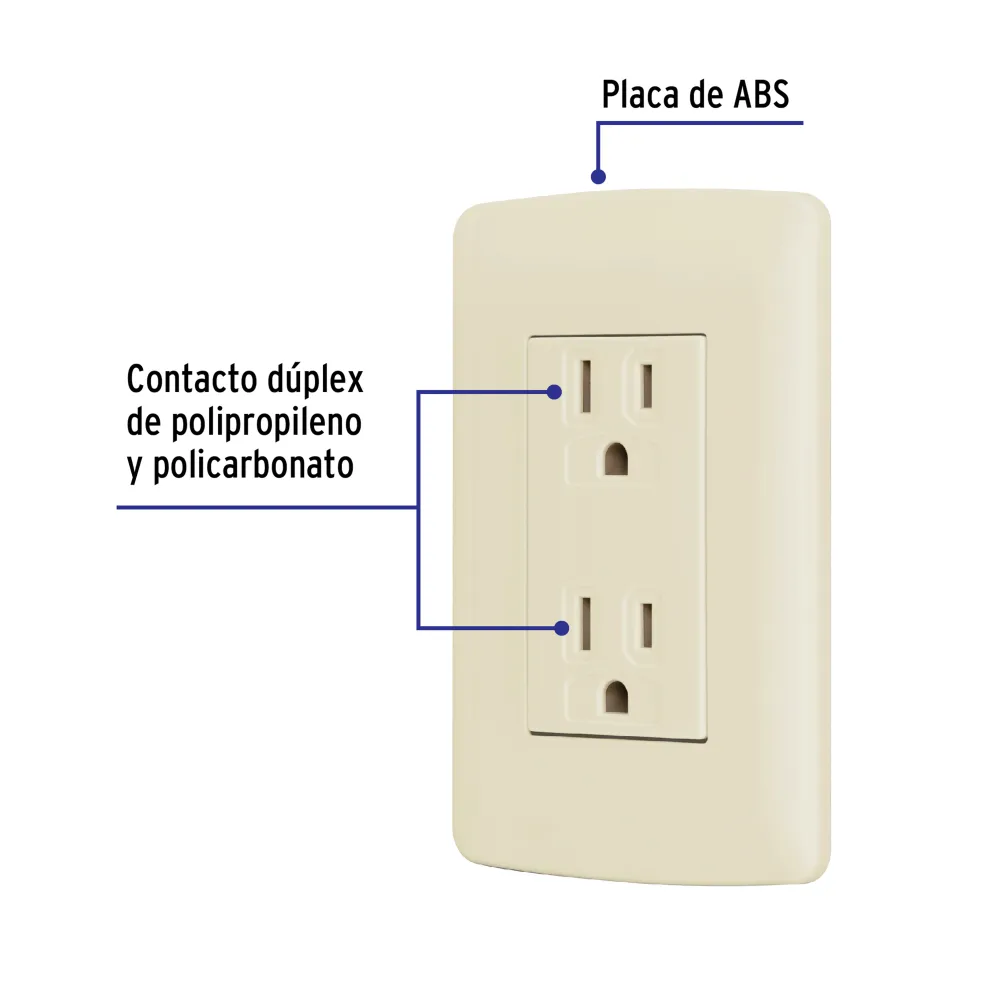 CONTACTO DUPLEX ATERRIZADO, COLOR MARFIL LINEA ITALINA VOLTECK CODO-I