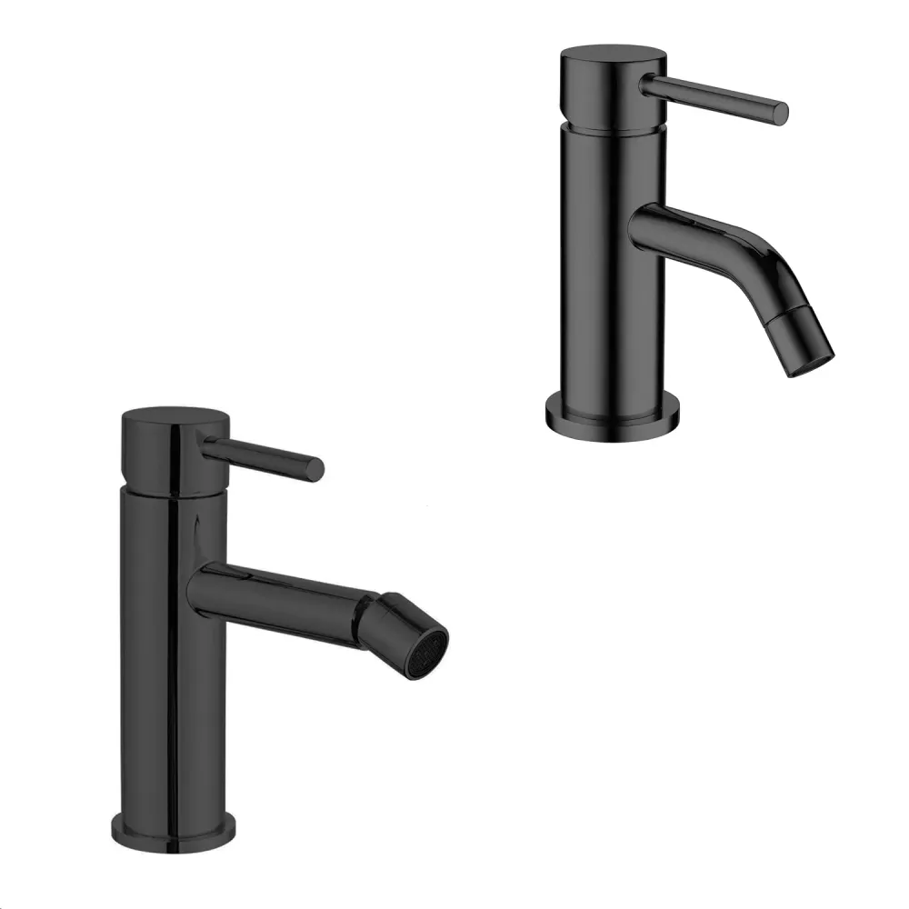 Coppia di miscelatori per lavabo e bidet serie Moon ottone nero opaco