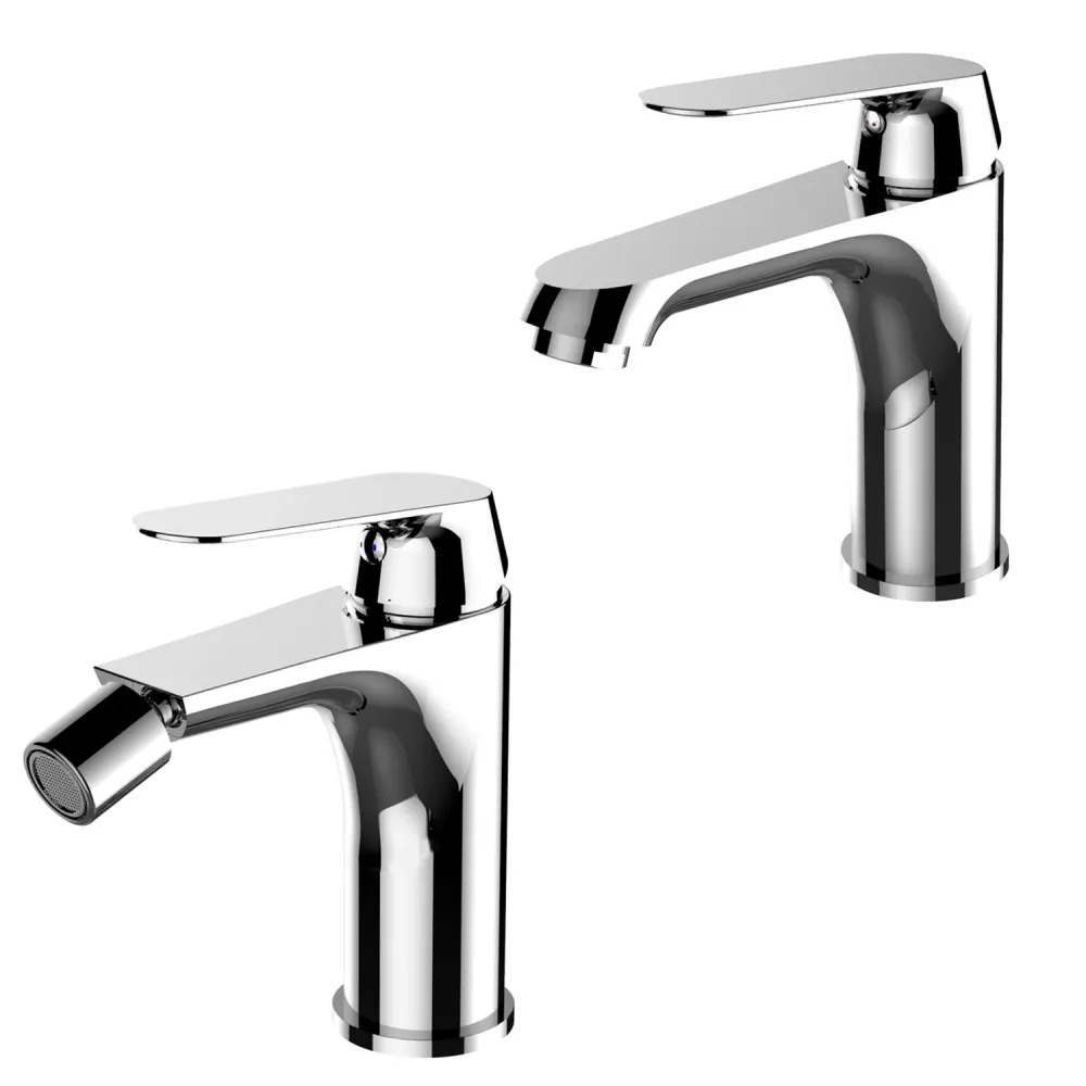 Coppia di miscelatori per lavabo e bidet serie Echo ottone cromato