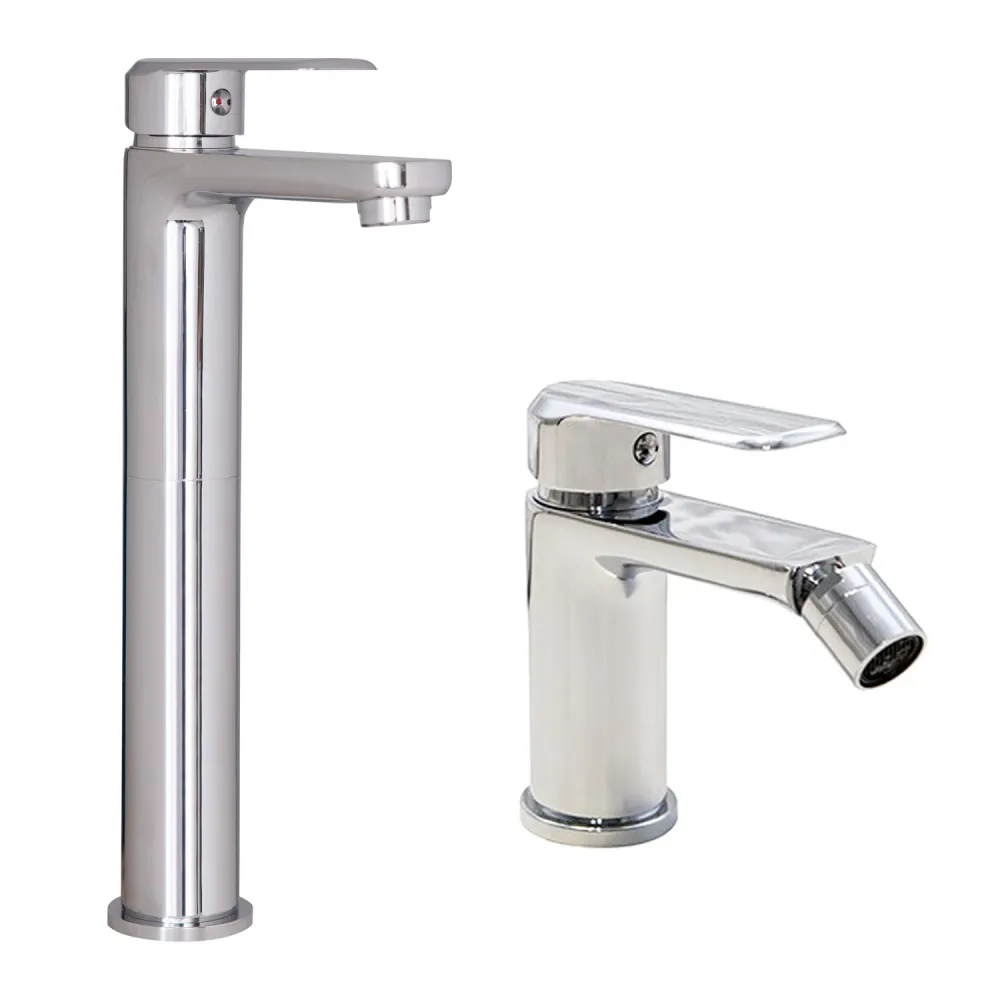Coppia di miscelatori per lavabo grande e bidet serie Hopper ottone cromato