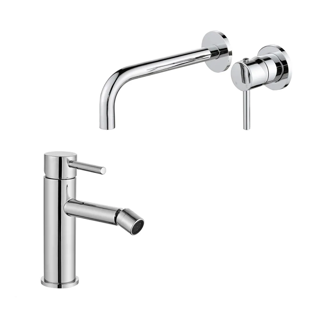Coppia di miscelatori per lavabo incasso e bidet serie Moon ottone cromato