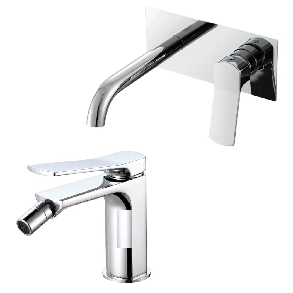 Coppia di miscelatori per lavabo incasso con fácil box e bidet serie Lumix ottone cromato