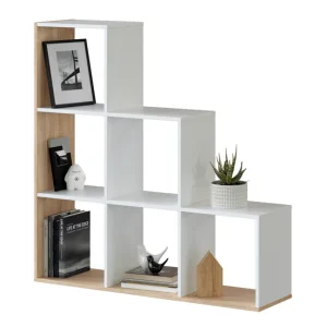 Estanterí Librerí Estela Color Blanco/Roble, para Salón, Comedor o Despacho, 108 x 28 x 110cm