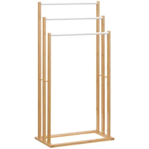 HOMCOM Toallero de Pie de Bambú con 3 Barras Toallero Independiente de 3 Niveles para Baño Lavadero 48x25,8x94 cm Genuino