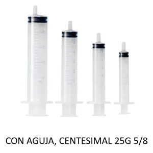 Jeringa Luer, 3 Partes, Plástico, Estéril, con Aguja Centesimal, 1 ml., 25 G 5/8