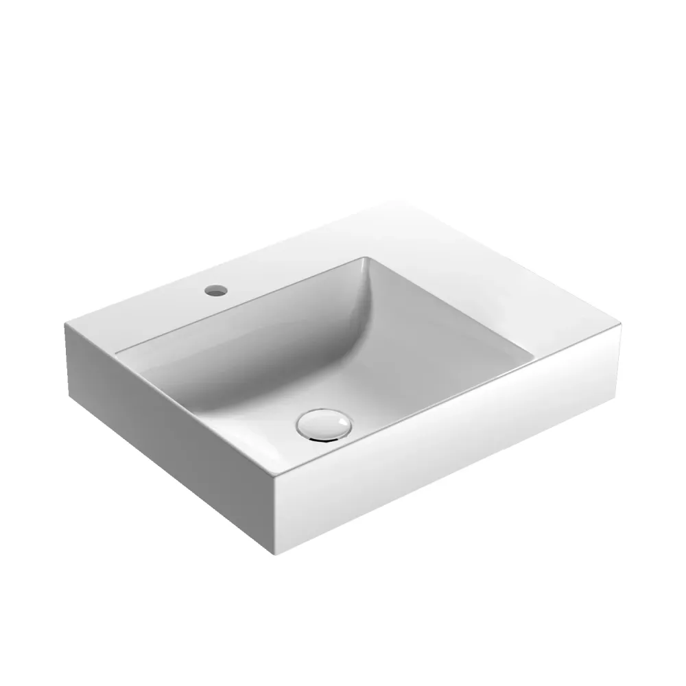 Lavabo rectangular con encimera la derecha T-Edge 60x47x12 cm Cerámica Globo Blanco resplandeciente