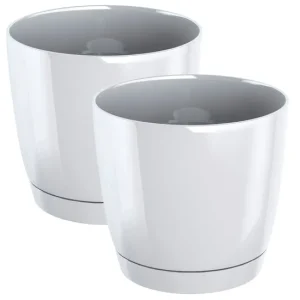 2x Maceta redonda de plastico Coubi Round P en color blanco 28 alargado x 28 (ancho) x 26,2 (altura) cm