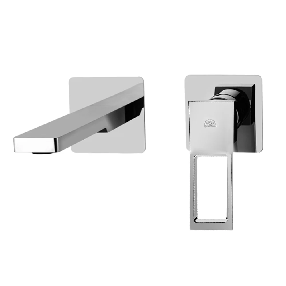 Mezclador empotrado para lavabo Paffoni Effe con pico, aireador M24x1 - l.240 mm y placas de acero