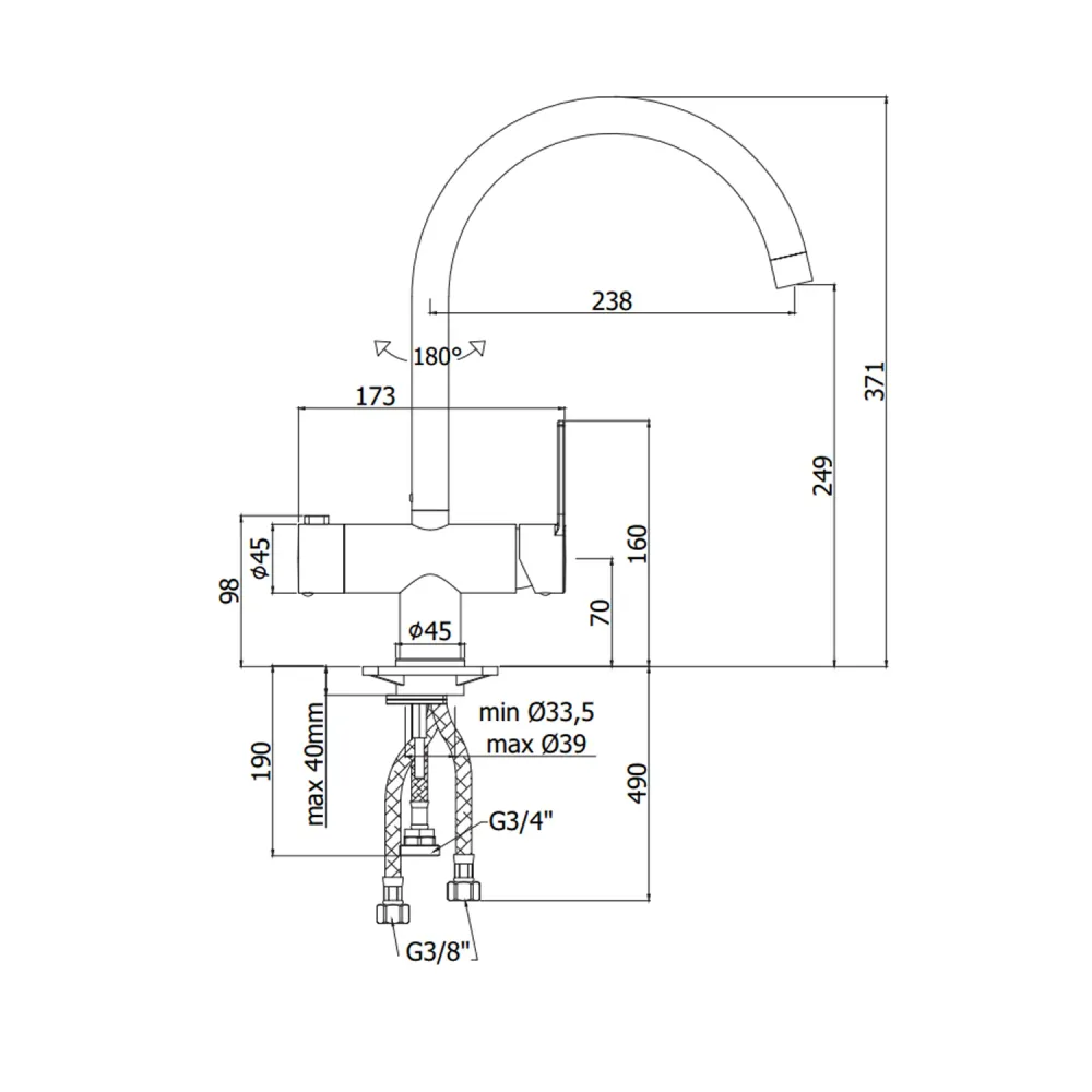 Mezclador de fregadero con caño orientable y conexión para lavavajillas Paffoni serie West - Cromado
