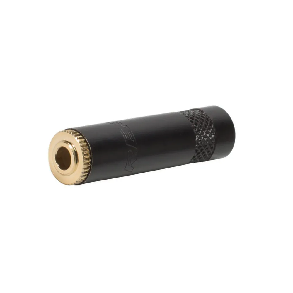PAQ. 2 PZAS. DE PLUG 3.5mm HEMBRA ESTÉREO, CONTACTOS DORADOS COLOR NEGRO, PARA SOLDAR ABERTURA PARA CABLE DE 4mm REAN NYS-...