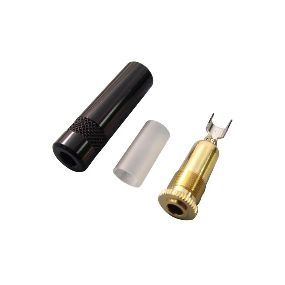 PAQ. 2 PZAS. DE PLUG 3.5mm HEMBRA ESTÉREO, CONTACTOS DORADOS COLOR NEGRO, PARA SOLDAR ABERTURA PARA CABLE DE 4mm REAN NYS-...