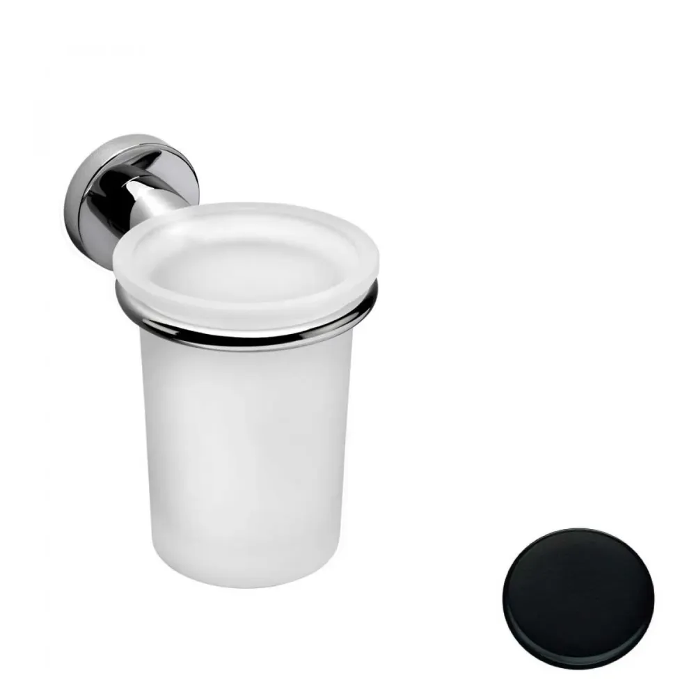 Porta spazzolini Nero Opaco con contenitore vetro satinato Colombo Design collezione Sencillo Con fissaggio tassello