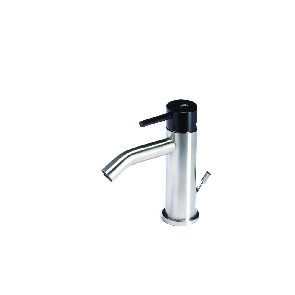 Rubinetto miscelatore Bidet con scarico acciaio inox Finitura Spazzolata con Maniglia colore Carbone Tubico Colorado