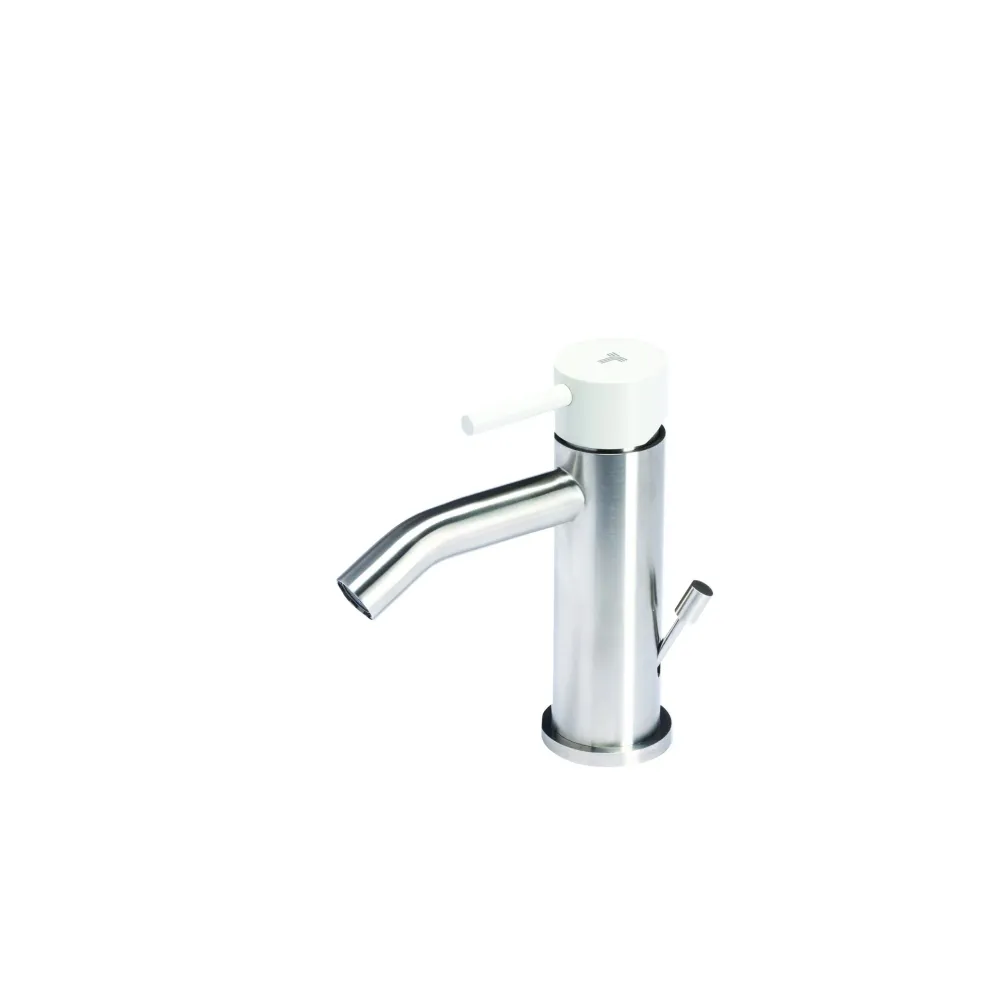 Rubinetto miscelatore Bidet con scarico acciaio inox Finitura Spazzolata con Maniglia color Perla Tubico Colorado