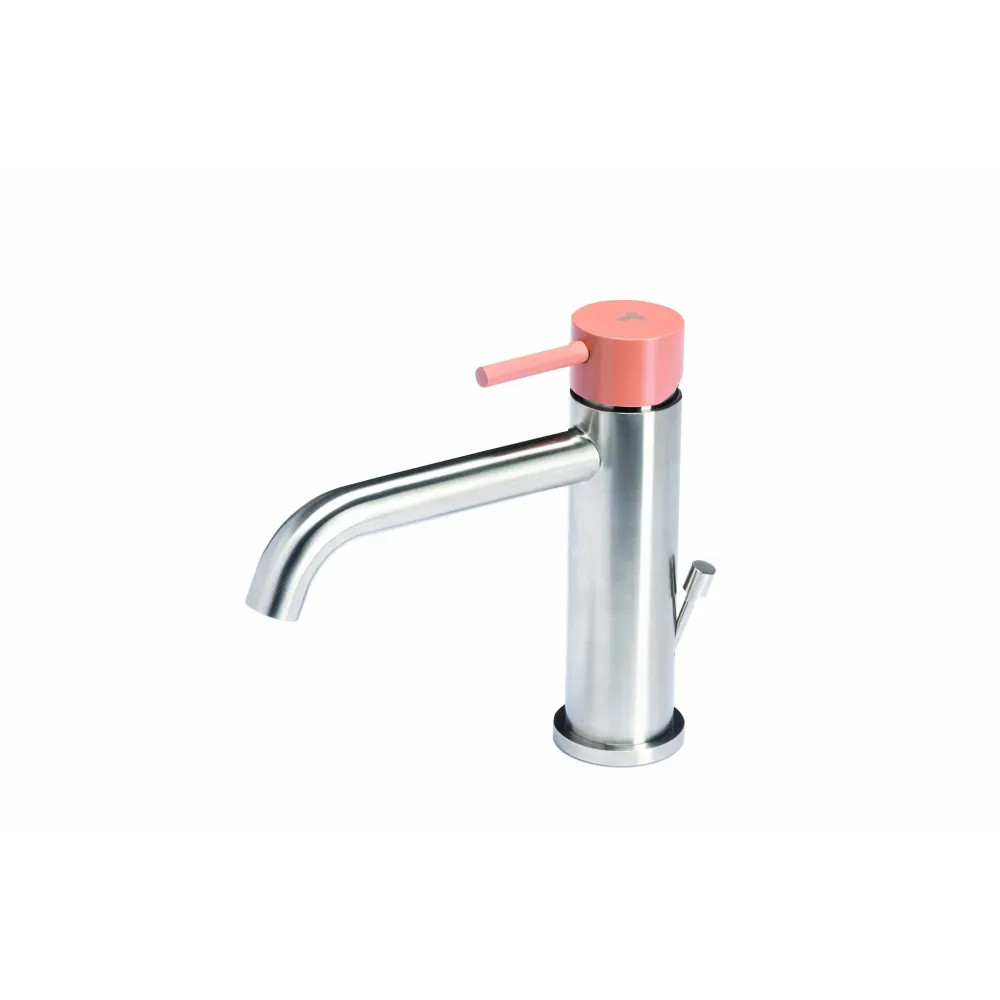Rubinetto miscelatore Lavabo con scarico acciaio inox Finitura Spazzolata con Maniglia colore Cipria Tubico Colorado