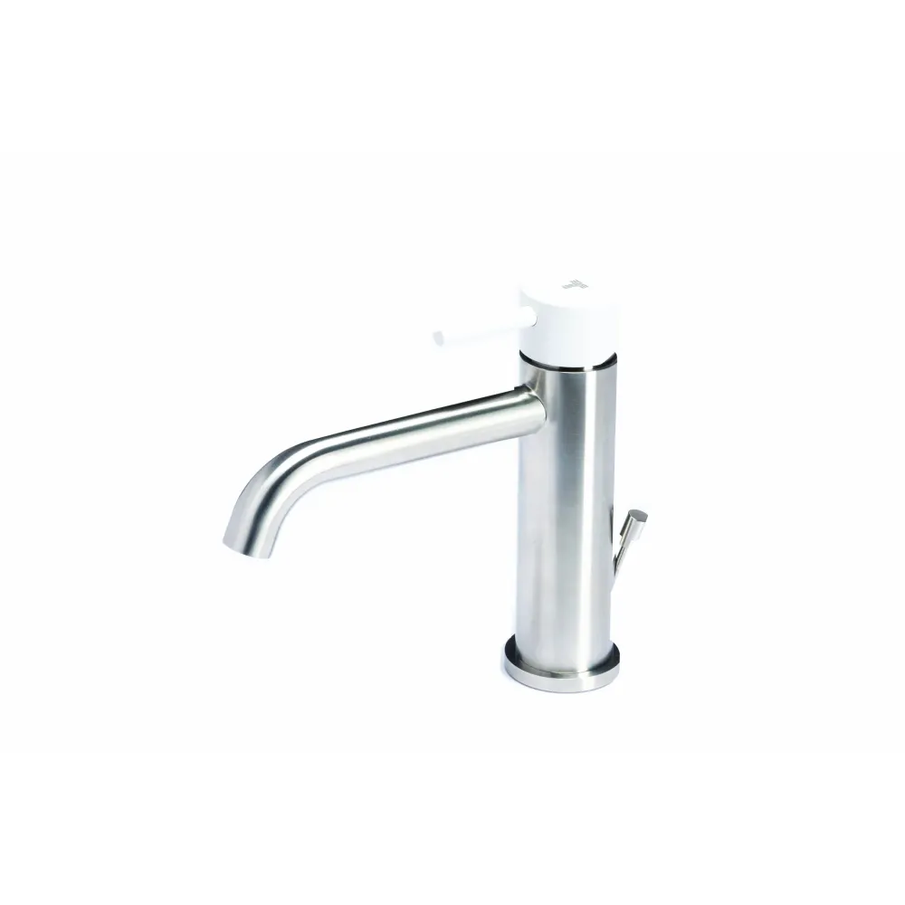 Rubinetto miscelatore Lavabo con scarico acciaio inox Finitura Spazzolata con Maniglia colore Neve Tubico Colorado