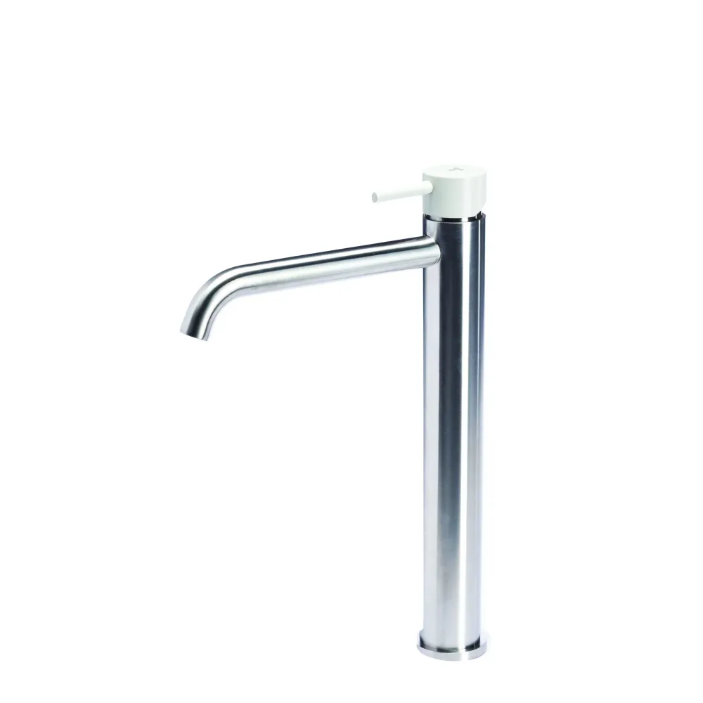 Rubinetto miscelatore Lavabo Largo senza scarico acciaio inox Finitura Spazzolata con Maniglia color Perla Tubico Colorado