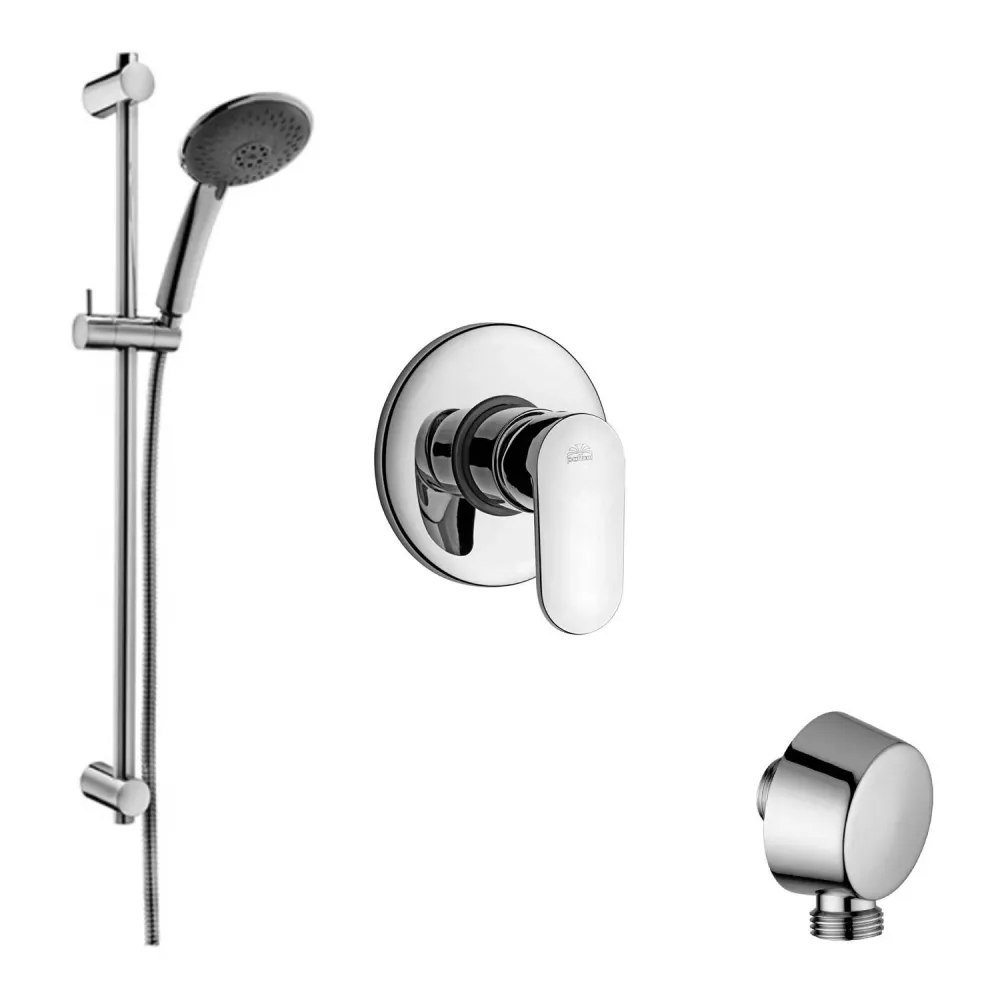 Set saliscendi con asta, miscelatore incasso ottone cromo lucido e presa d'acqua tonda muro Paffoni