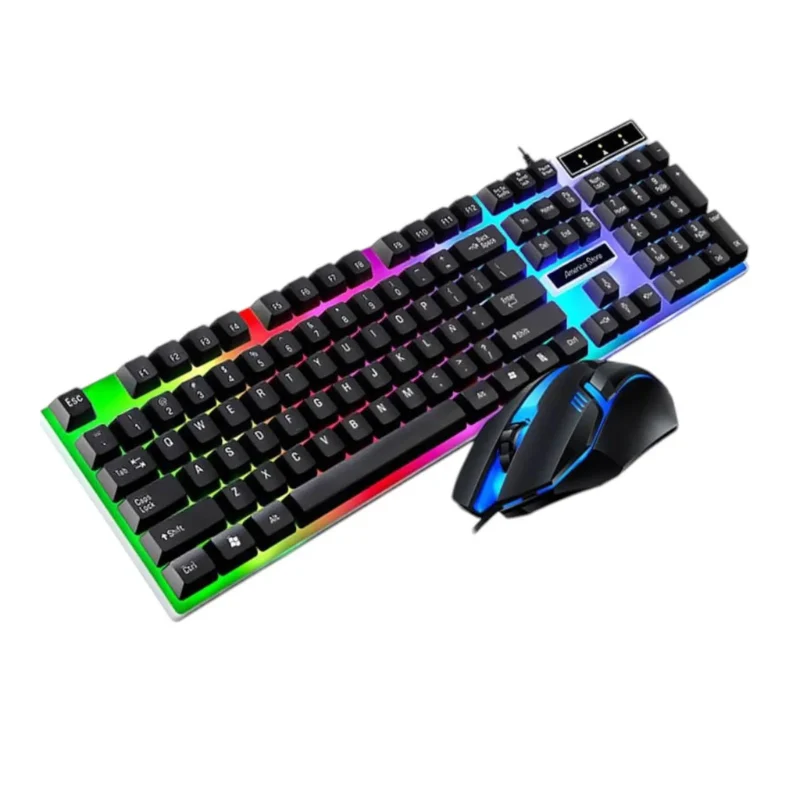 Set de Teclado, Mouse, Mouse Pad y Audífonos con Luz Arcoíris