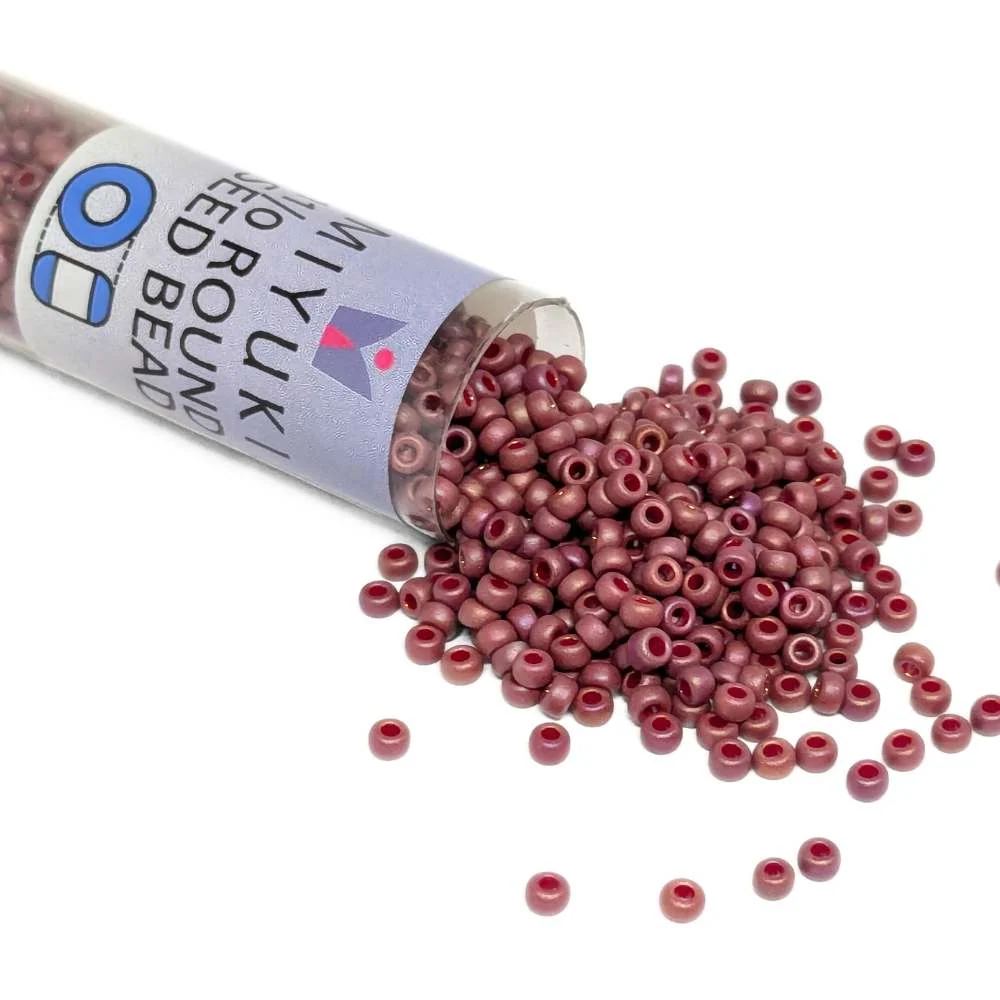 Tubo Rocallas Miyuki 11/0 "Frosted Opaque Glaze Policromático Dark Red" Color 4696