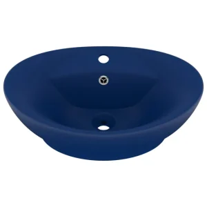 vidaXL Lavabo lujoso ovalado rebosadero cerámica marrón tenebroso mate