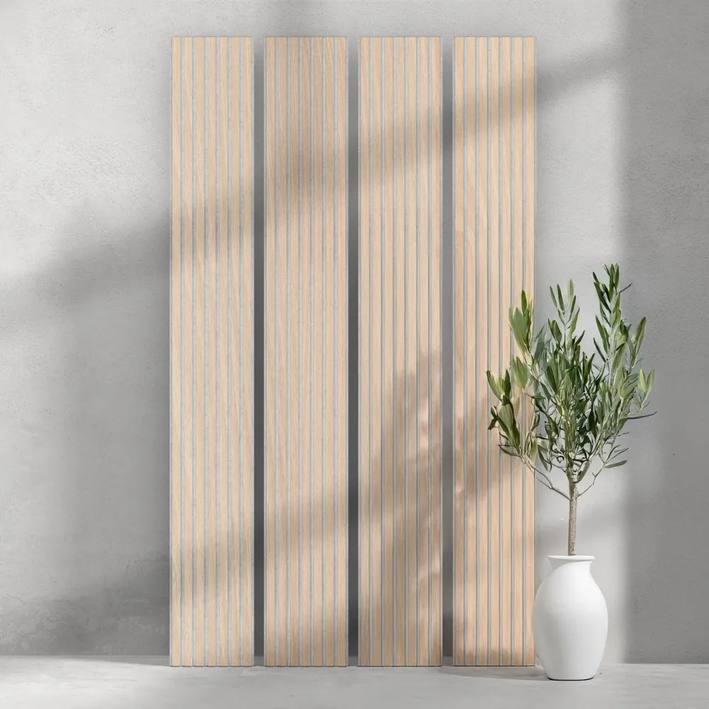 ULTRALIGHT Flexible Ligero White Oak Acoustic Wood Slat Wall Panels Grey Felt Backing