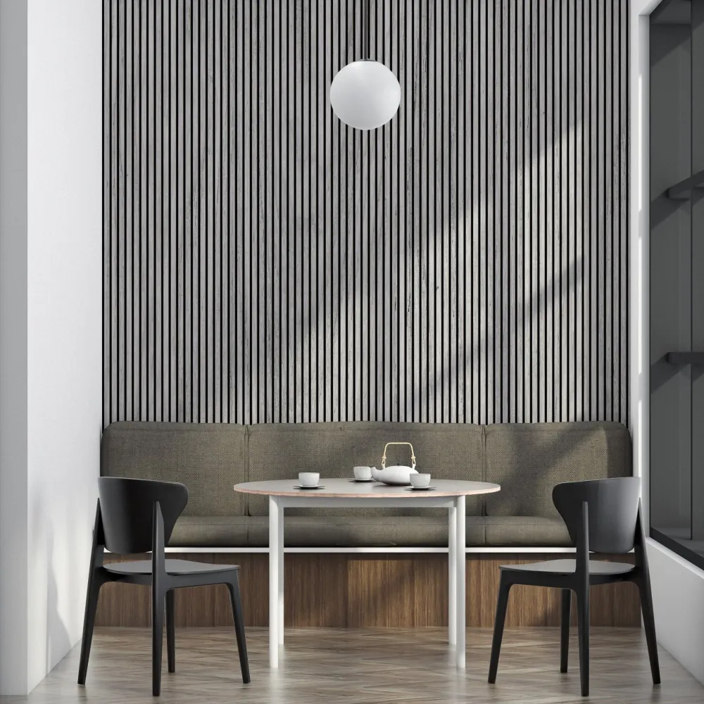 ULTRALIGHT Flexible Lightweight Grey Oak Acoustic Wood Slat Wall Panels Carbón Felt Backing