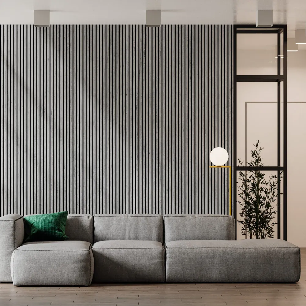 ULTRALIGHT Flexible Lightweight Grey Oak Acoustic Wood Slat Wall Panels Carbón Felt Backing