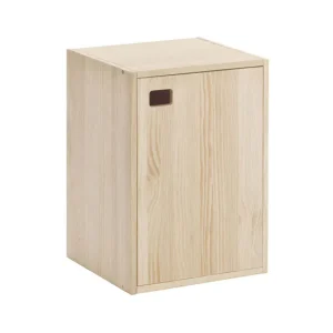 Acero Templado Mueble de 1 puerta en pino macizo con 1 estante ajustable en altura - L37 x H53,5 cm