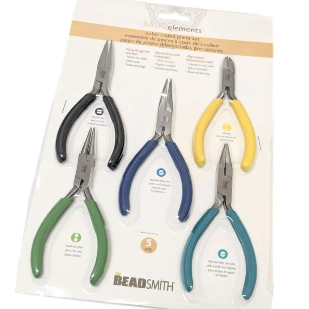 Autoclavable Premium Set de 5 Alicates 100% BeadSmith con mangos de colores