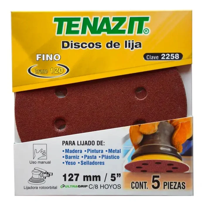 Paquete de 5 discos de lija autoadherible, grano 120, de 127 mm Tenazit 2258